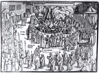 The Burning of the Remains of Martin Bucer and Paul Fagius on Market Hill in Cambridge in 1557, from 